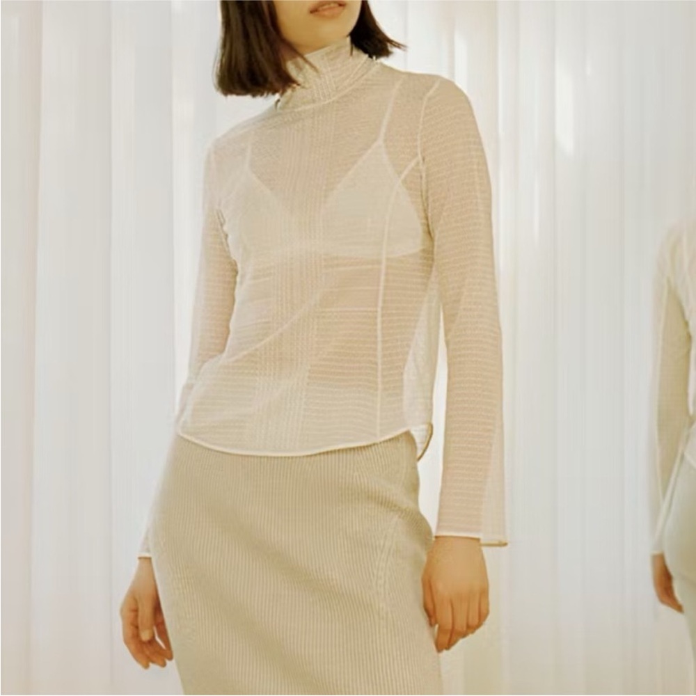 Elegant Cream Sheer Turtleneck Top